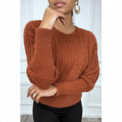 Pull cognac très doux avec dos nu et noeud. Joli pull femme