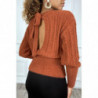 Pull cognac très doux avec dos nu et noeud. Joli pull femme