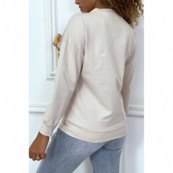 Pull beige manches longues avec poche doudou