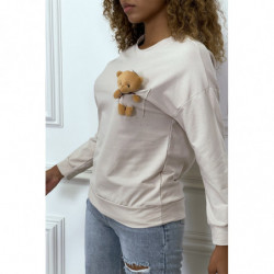 Pull beige manches longues avec poche doudou