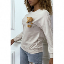 Pull beige manches longues avec poche doudou