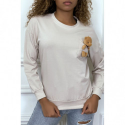 Pull beige manches longues avec poche doudou