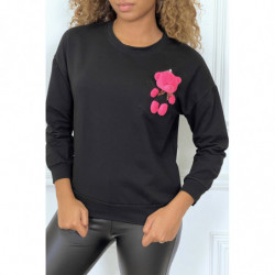 Pull noir manches longues avec poche doudou