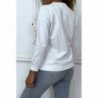 Pull blanc manches longues avec poche doudou