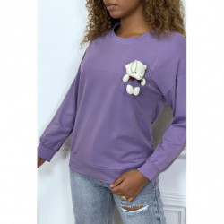 Pull violet manches longues avec poche doudou