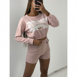 Pull sweat cropé rose...