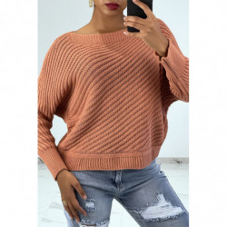 Pull corail en maille rayée...