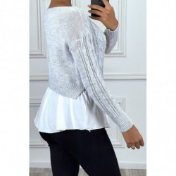 Pull gris avec volant