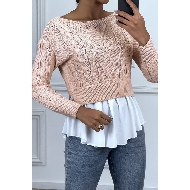 Pull rose avec volant