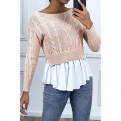 Pull rose avec volant