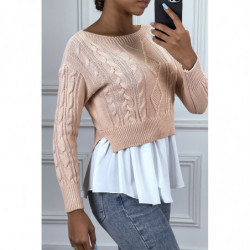 Pull rose avec volant