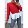 Pull rouge avec volant