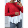 Pull rouge avec volant