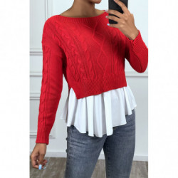 Pull rouge avec volant