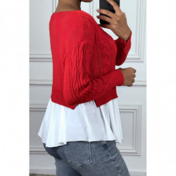 Pull rouge avec volant