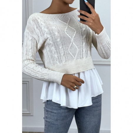 Pull beige avec volant