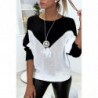 Pull noir blanc et doré coupe chauve souris sans le collier