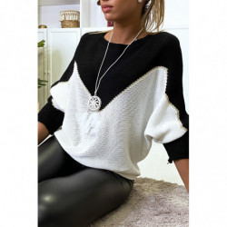 Pull noir blanc et doré coupe chauve souris sans le collier