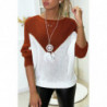 Pull cognac blanc et doré coupe chauve souris sans le collier