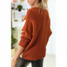 Pull cognac blanc et doré coupe chauve souris sans le collier