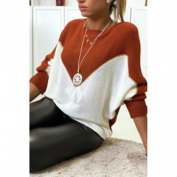 Pull cognac blanc et doré coupe chauve souris sans le collier