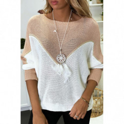 Pull rose blanc et doré coupe chauve souris sans le collier