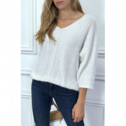 Pull blanc over size et tombant composé de laine