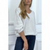 Pull blanc over size et tombant composé de laine