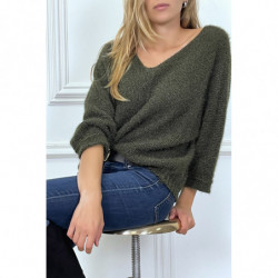 Pull kaki over size et tombant composé de laine