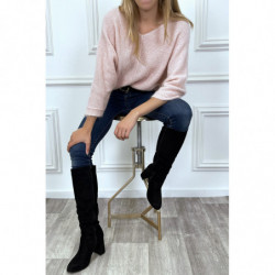 Pull rose over size et tombant composé de laine