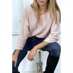 Pull rose over size et tombant composé de laine