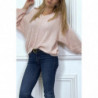 Pull rose over size et tombant composé de laine