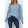 Pull turquoise over size et tombant composé de laine