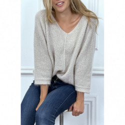 Pull beige over size et tombant composé de laine