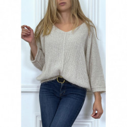 Pull beige over size et tombant composé de laine