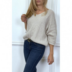 Pull beige over size et tombant composé de laine