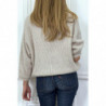 Pull beige over size et tombant composé de laine