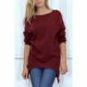 Pull tunique bordeaux ouvert en bas à lavant