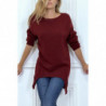 Pull tunique bordeaux ouvert en bas à lavant