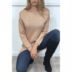 Pull tunique rose ouvert en bas à lavant