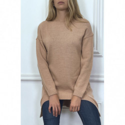 Pull tunique rose ouvert en bas à lavant