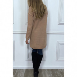 Pull tunique rose ouvert en bas à lavant