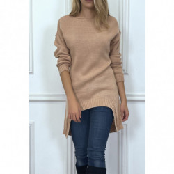 Pull tunique rose ouvert en bas à lavant