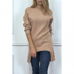 Pull tunique rose ouvert en bas à lavant