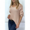 Pull rose avec joli forme tombante et fil argenté