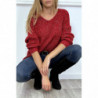 Pull rouge avec joli forme tombante et fil argenté