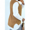 Pull col V camel sans manche. Pull femme tendance