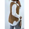 Pull col V camel sans manche. Pull femme tendance