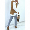 Pull col V camel sans manche. Pull femme tendance