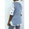 Pull col V turquoise sans manche. Pull femme tendance